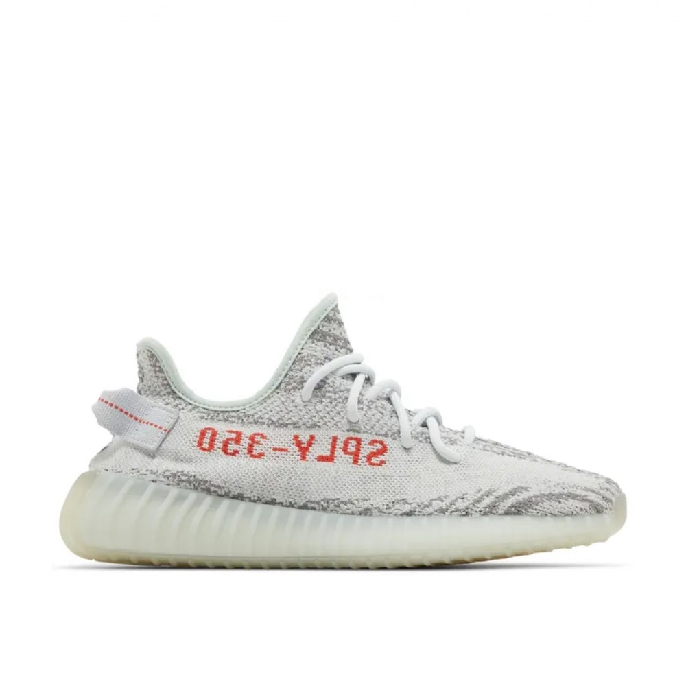 Yeezy Silver Gray Athletic Shoes with Knit Upper